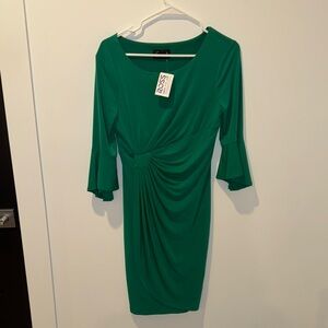 Connected Apparel Green Ruched Sheath Dress